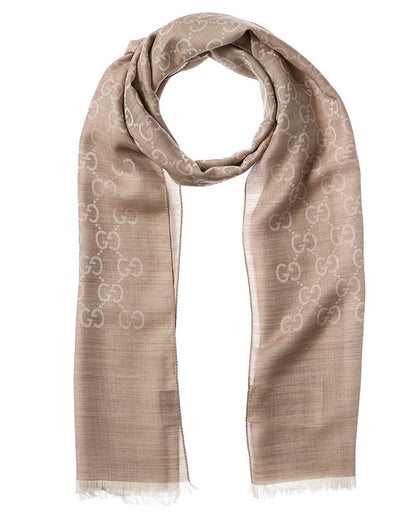 Gucci GG Silk & Wool Shawl Brown
