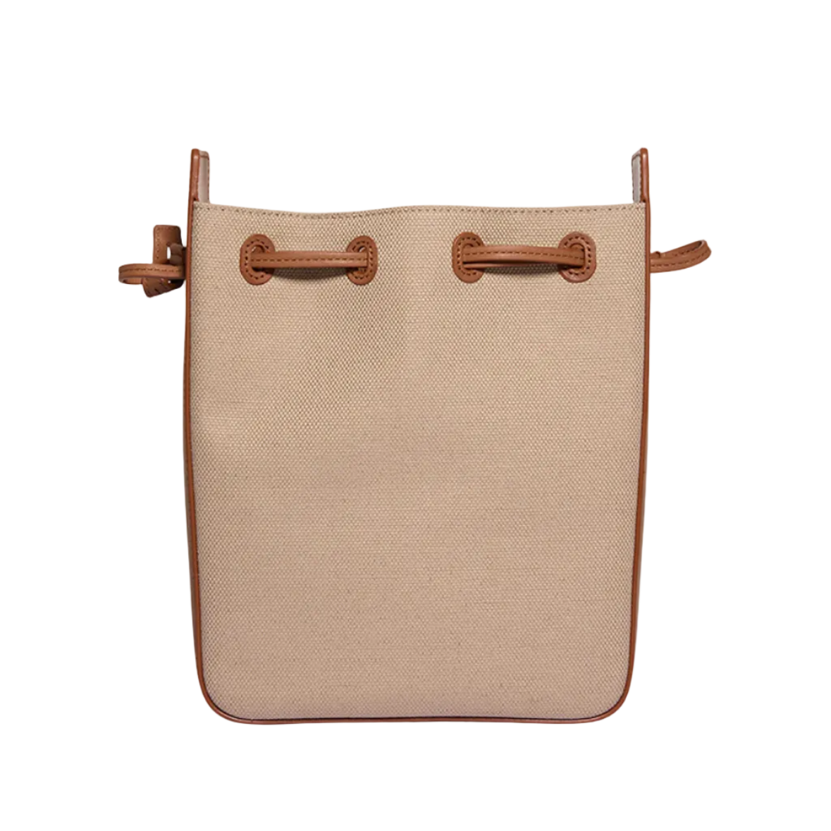 Beige handbag with brown accents on a white background