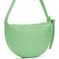Green woven luxury Bottega handbag on a white background