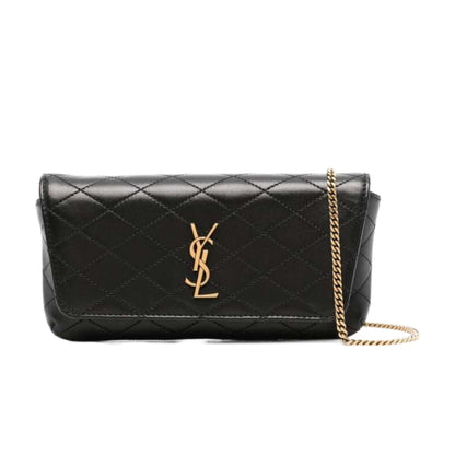 Saint Laurent Gaby Quilted Phone Case Lambskin Leather Bag Black
