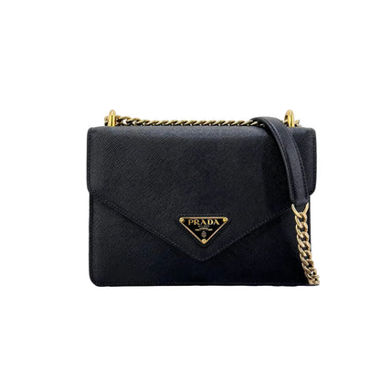 Prada Saffiano Envelope Leather Cross Body Bag Black