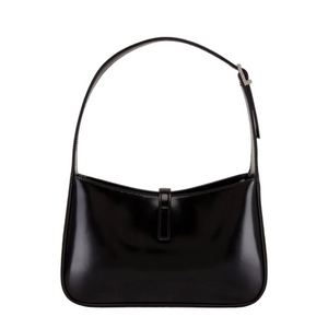 Saint Laurent Spazzolato Le 5 À 7 Logo Hobo Patent Leather Bag Black