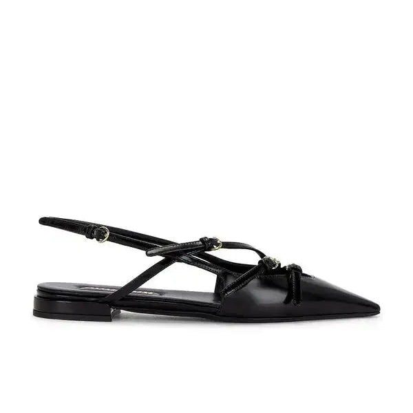 Black sandal with a thin strap on a white background