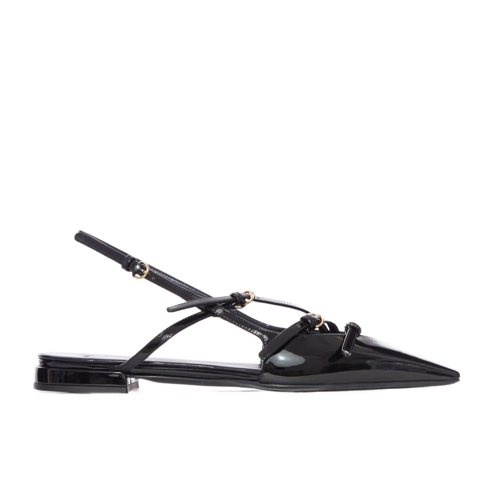 Black sandal with a minimalist design on a white background