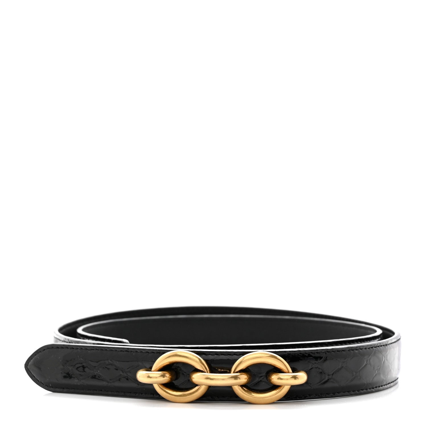 Black belt with gold chain buckle on a white background