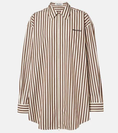 Striped shirt with a brand logo on a white background