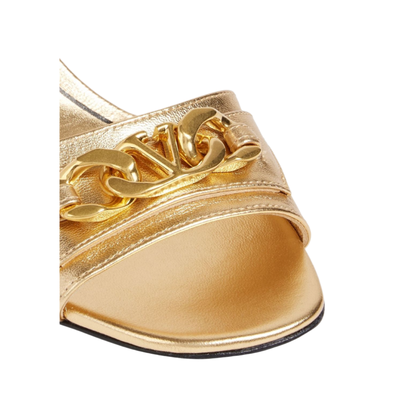 Valentino Garavani VLOGO chain leather sandals on a white background