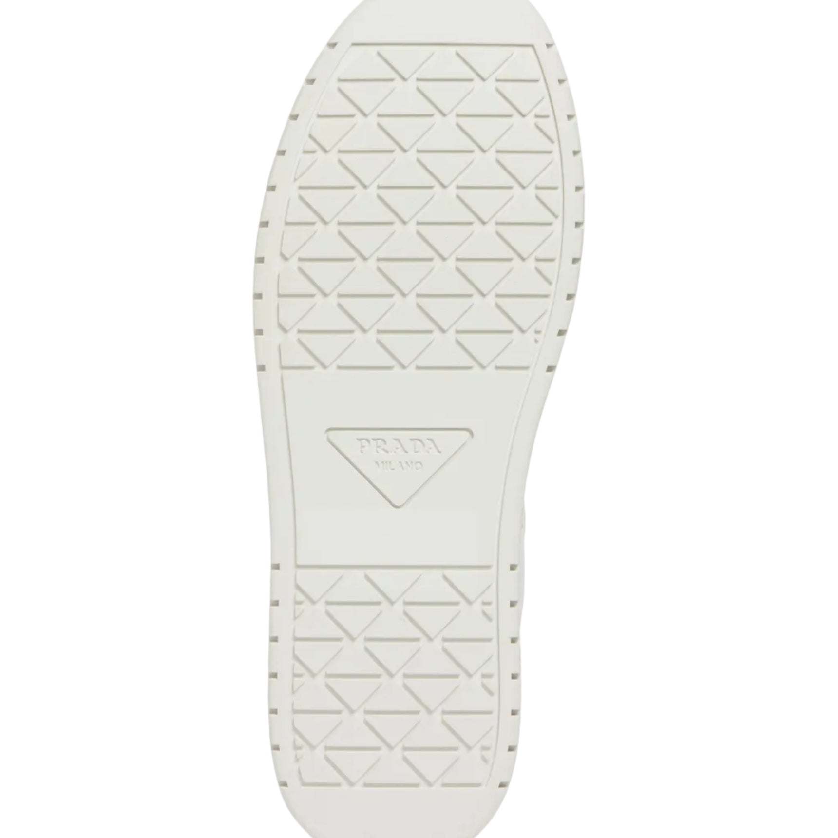 White shoe sole with Prada logo on a white background