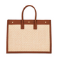 Brown tote bag with beige textured surface on a white background