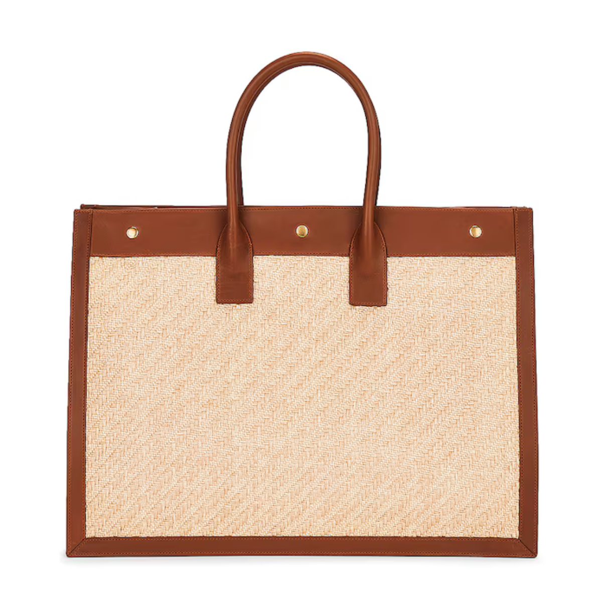 Brown tote bag with beige textured surface on a white background