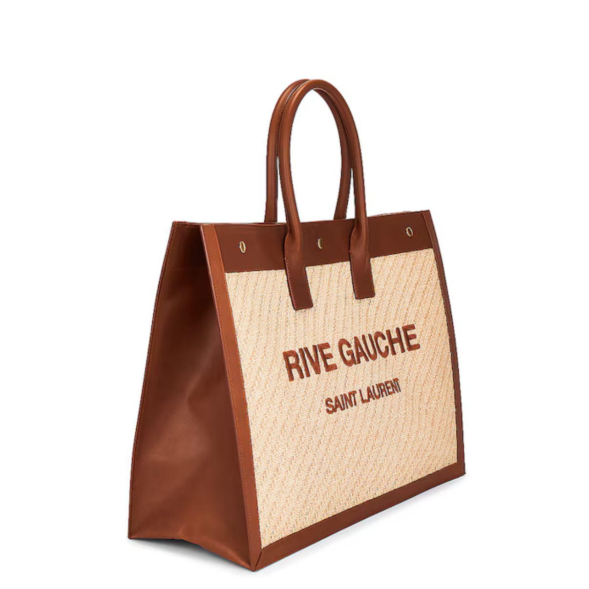 Brown and beige tote bag with 'Five Gouche' branding on a white background