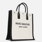 Saint Laurent tote bag with 'Rive Gauche' text on a white background