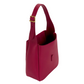 Red handbag with a gold buckle on a white background