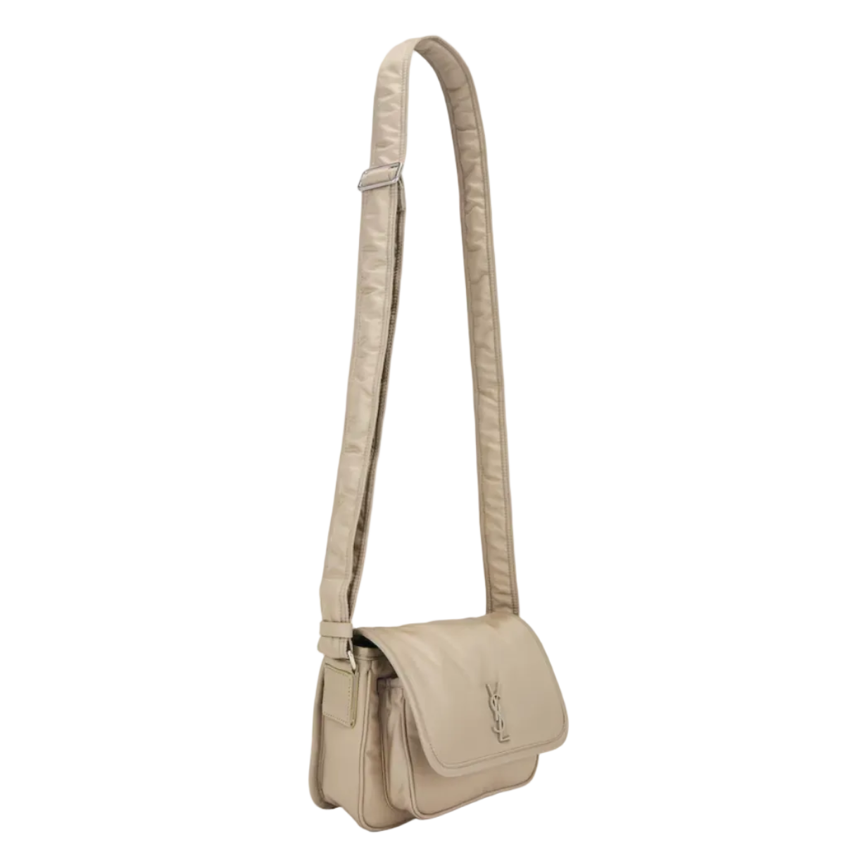 Beige handbag with a strap on a white background