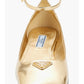 Prada Ankle Strap Square Toe Ballerina Flat Metallic Gold