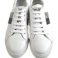 Miu Miu white sneakers with glitter accents on a platform, displayed on a smartphone screen.