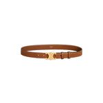Brown belt with gold buckle on a light gray background
