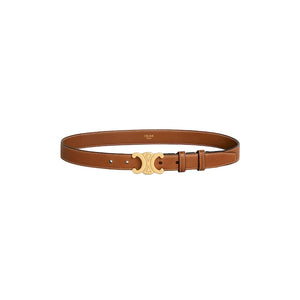 Brown belt with gold buckle on a light gray background