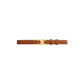 Brown Celine leather belt with gold buckle on a light gray background