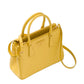 Yellow handbag with a strap on a white background