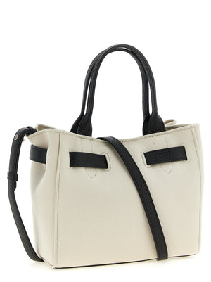 Tom Ford Small Audrey Shopping Bag beige canvas with black hammered leather handles and adjustable shoulder strap, W22xH20xD10cm