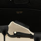 Tom Ford Small Audrey Shopping Bag interior close-up in black hammered leather and canvas with metal T-buckle strap and gold logo