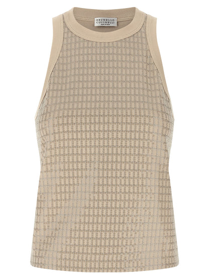 Brunello Cucinelli Dazzling Check Embroidery Top