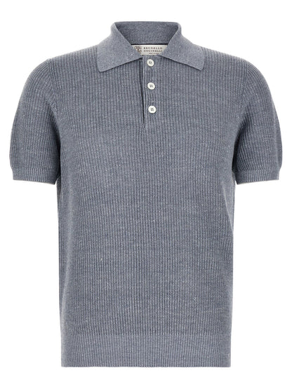 Brunello Cucinelli English Half-ribbed Polo Shirt