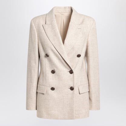 Brunello Cucinelli Beige double-breasted jacket in wool and cashmere