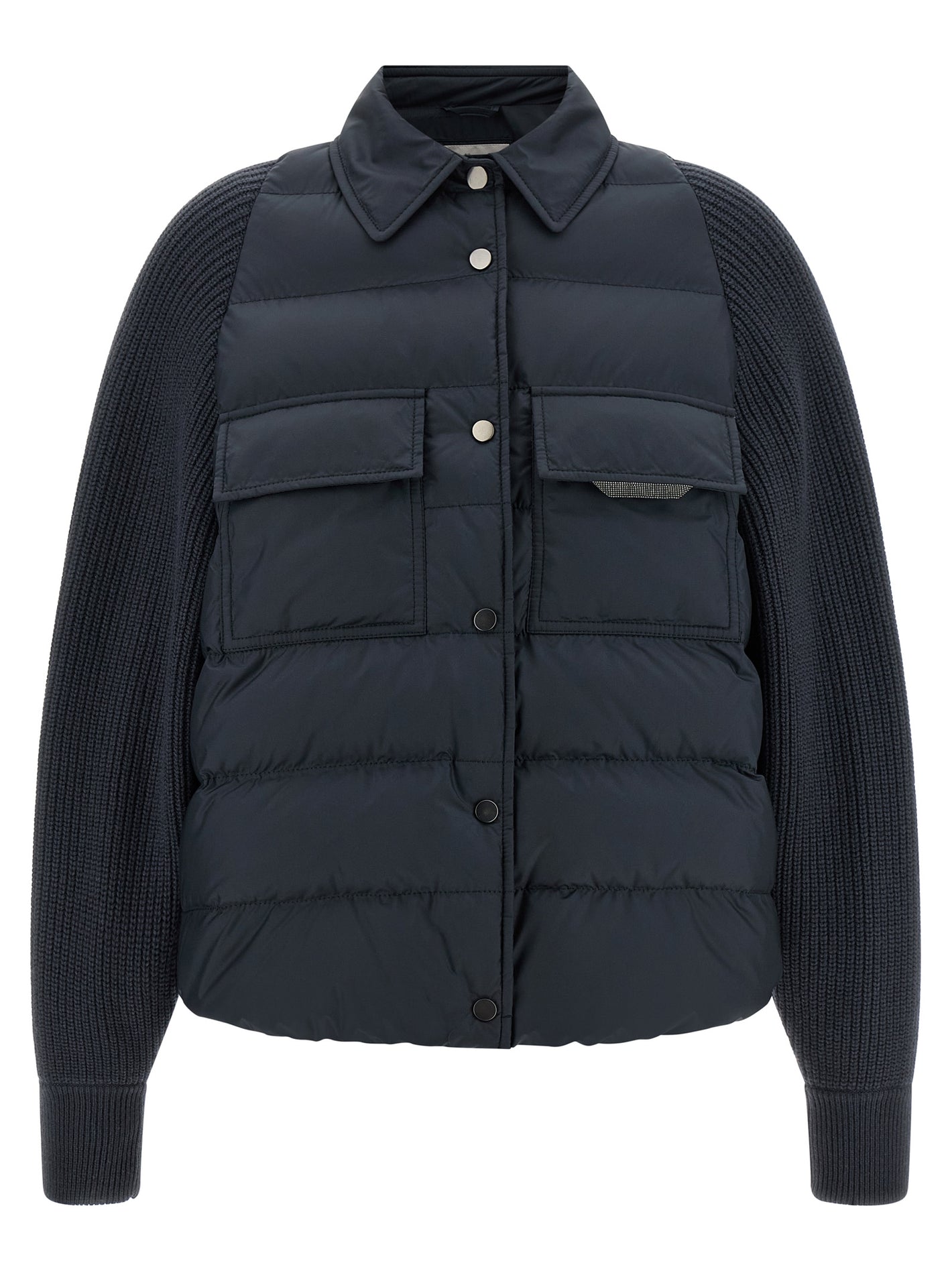 Brunello Cucinelli Shiny Flap Detail Down Jacket