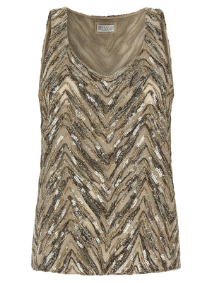 Brunello Cucinelli Dazzling Chevron Embroidery Top