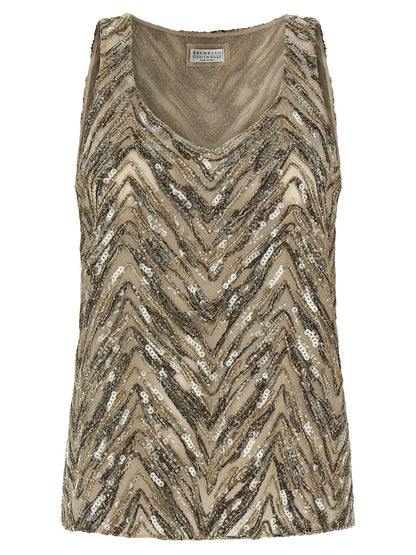 Brunello Cucinelli Dazzling Chevron Embroidery Top