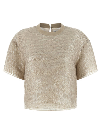 Brunello Cucinelli Dazzling Cascade Embroidery T-shirt