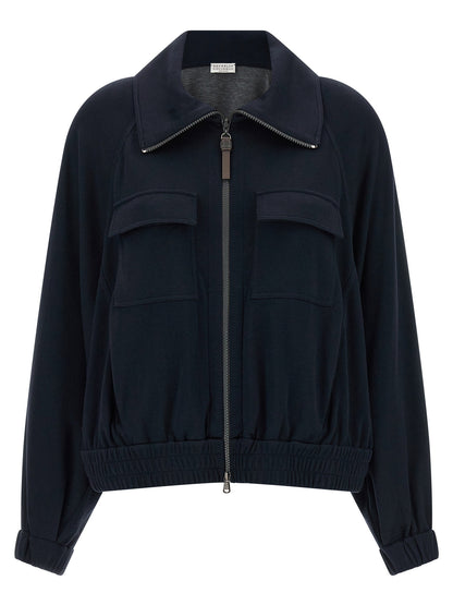 Brunello Cucinelli Shiny Zipper Pull Sweatshirt