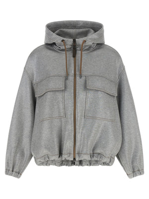 Brunello Cucinelli Shiny Zipper Pull Bomber Jacket
