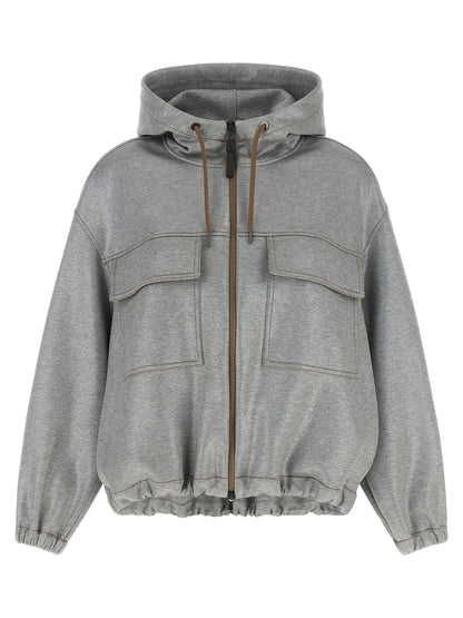 Brunello Cucinelli Shiny Zipper Pull Bomber Jacket