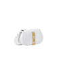 White handbag with gold accents on a white background
