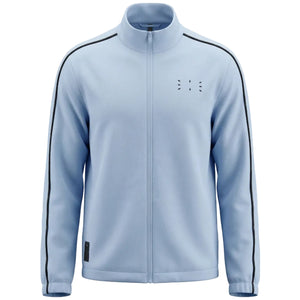 Light blue tracksuit jacket with black stripes on a white background