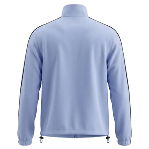 Light blue jacket with black stripes on a white background