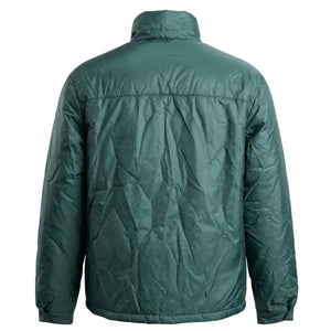 Green quilted jacket on a white background