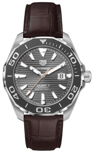 Tag Heuer Aquaracer Caliber 5 Black Dial Brown Leather Strap Watch For Men Way201m Fc6474