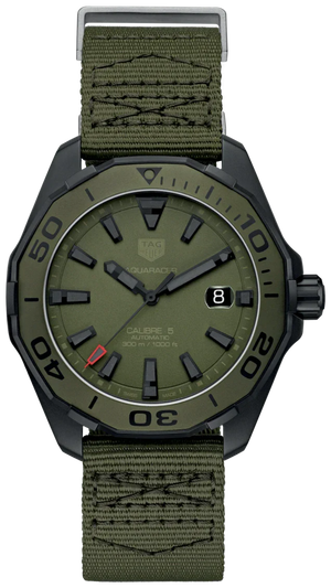 Tag Heuer Aquaracer Automatic Green Dial Khakhi Green Nylon Strap Watch For Men Way208e Fc8222