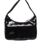 Black sequin handbag on a white background