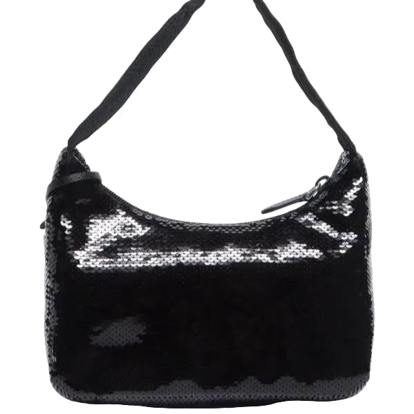 Black sequin handbag on a white background