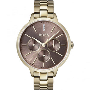 Hugo Boss Womens 1502422 Symphony Gold Tone Stainless Steel Watch With Brown Dial