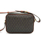 Gray patterned handbag with brown accents on a white background