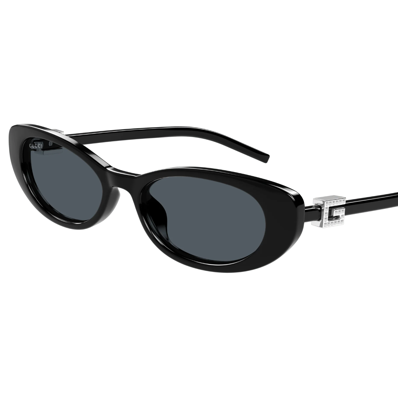 Black sunglasses with dark lenses on a white background
