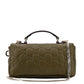 Green handbag with a chain detail on a white background