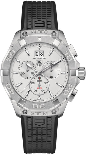 Tag Heuer Aquaracer Chronograph White Dial Black Rubber Strap Watch For Men Cay1111 Ft6041