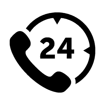 Black phone icon with '24' on a transparent background